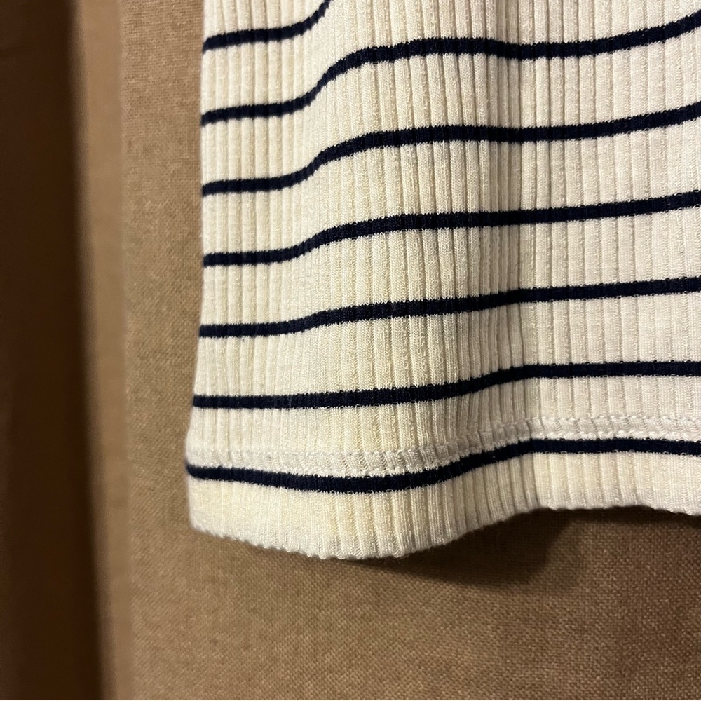Madewell Striped Mockneck Ribbed Short Sleeve Top, Size Medium - Picture 5 of 8